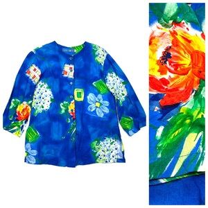 VTG Jams World Lightweight Button Front Shirt Jacket Hawaiian Garden Floral XS